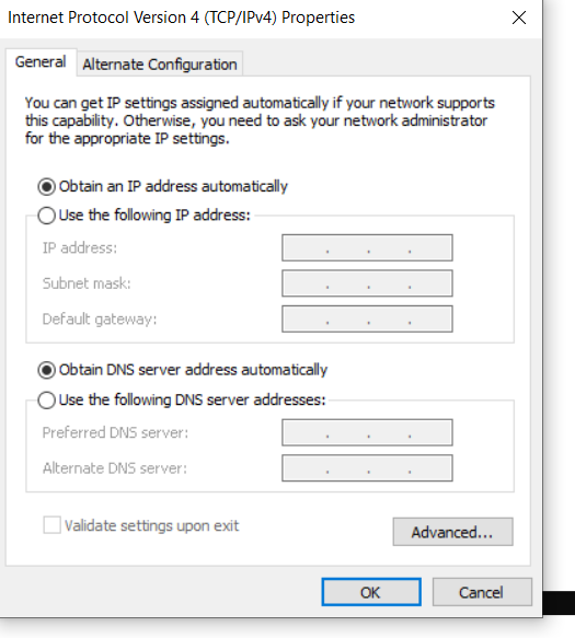 Set all options to Automatic to fix DNS server not responding